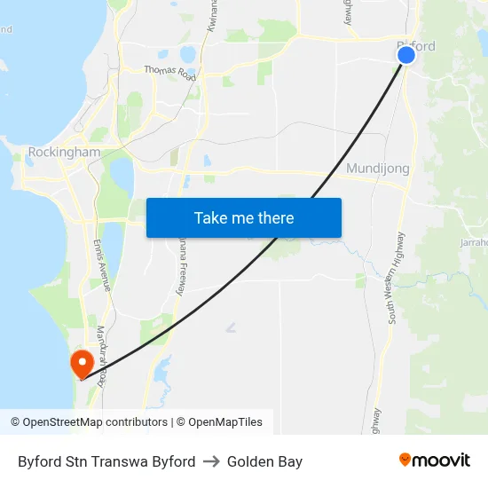 Byford Stn Transwa Byford to Golden Bay map