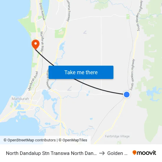North Dandalup Stn Transwa North Dandalup to Golden Bay map