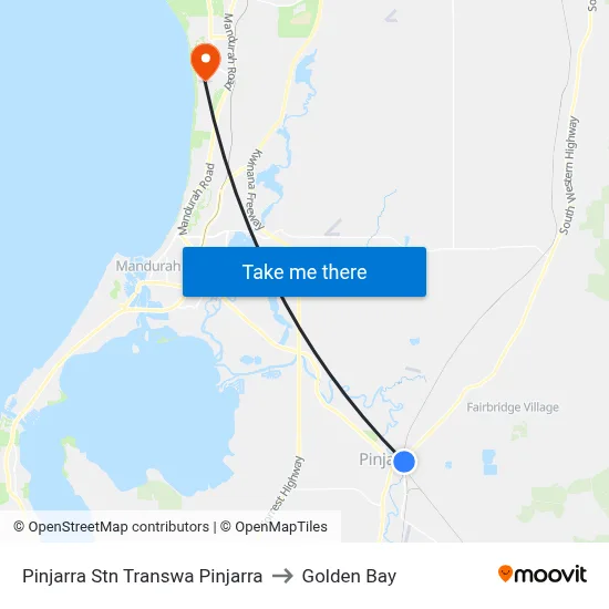 Pinjarra Stn Transwa Pinjarra to Golden Bay map