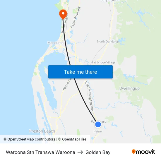 Waroona Stn Transwa Waroona to Golden Bay map