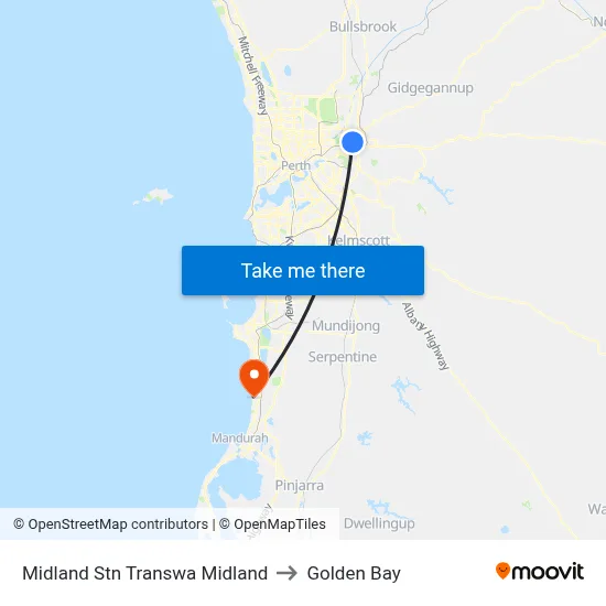 Midland Stn Transwa Midland to Golden Bay map