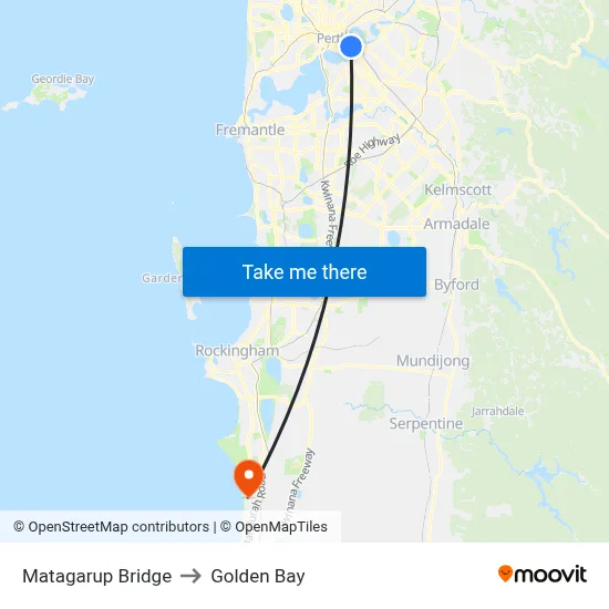 Matagarup Bridge to Golden Bay map