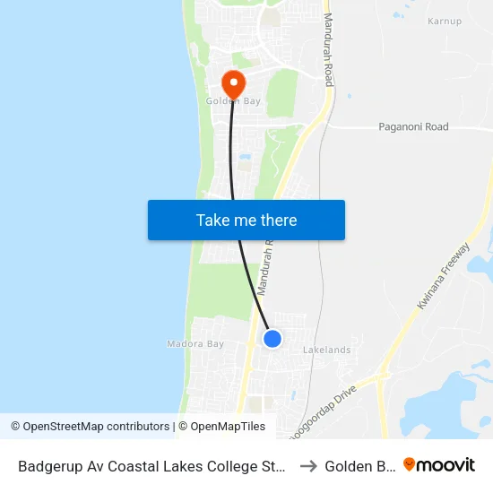 Badgerup Av Coastal Lakes College Stand 4 to Golden Bay map