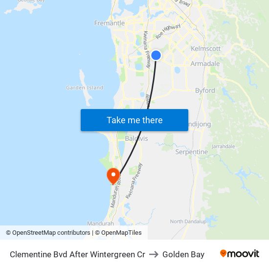 Clementine Bvd After Wintergreen Cr to Golden Bay map