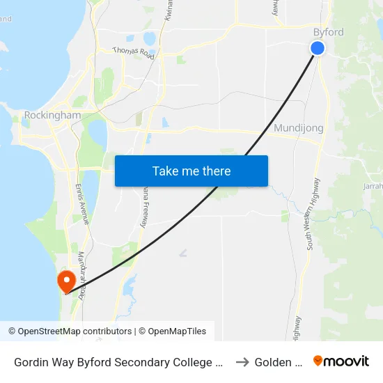 Gordin Way Byford Secondary College Stand 3 to Golden Bay map