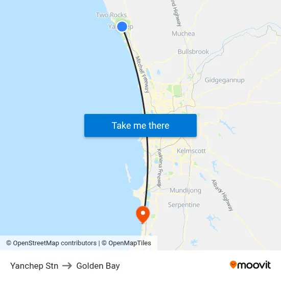 Yanchep Stn to Golden Bay map