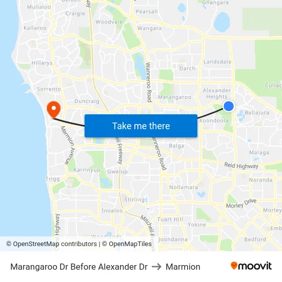 Marangaroo Dr Before Alexander Dr to Marmion map