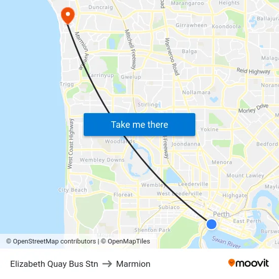 Elizabeth Quay Bus Stn to Marmion map