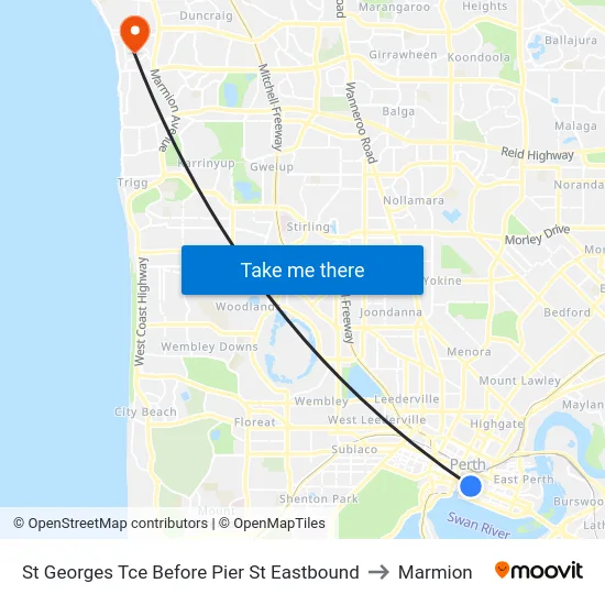 St Georges Tce Before Pier St Eastbound to Marmion map