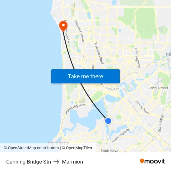 Canning Bridge Stn to Marmion map
