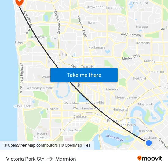 Victoria Park Stn to Marmion map