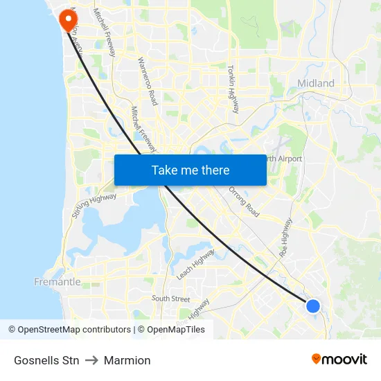 Gosnells Stn to Marmion map
