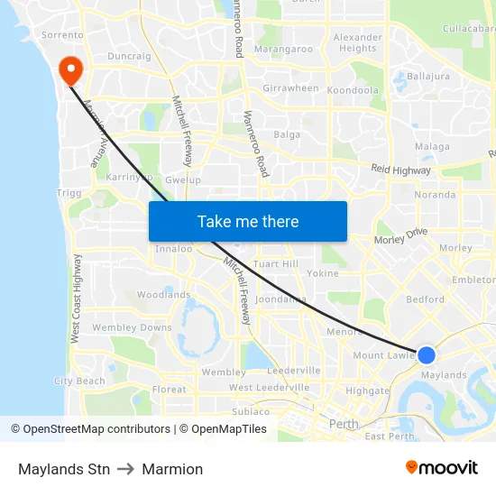 Maylands Stn to Marmion map