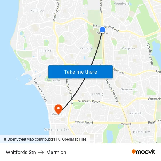 Whitfords Stn to Marmion map