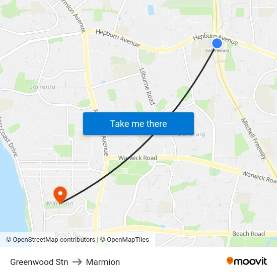 Greenwood Stn to Marmion map