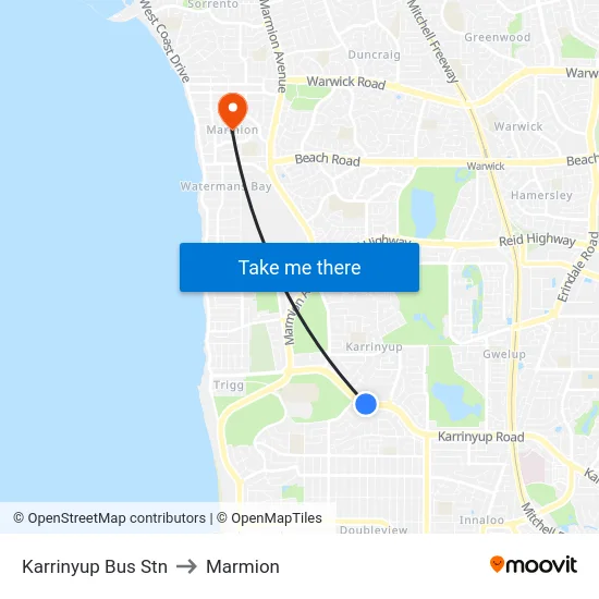 Karrinyup Bus Stn to Marmion map