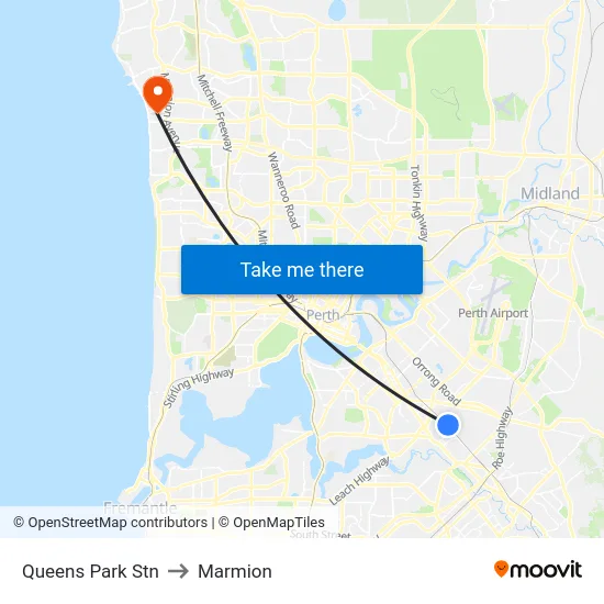 Queens Park Stn to Marmion map