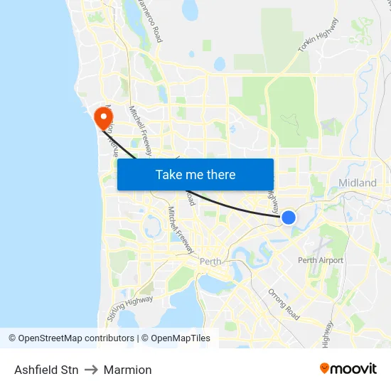 Ashfield Stn to Marmion map
