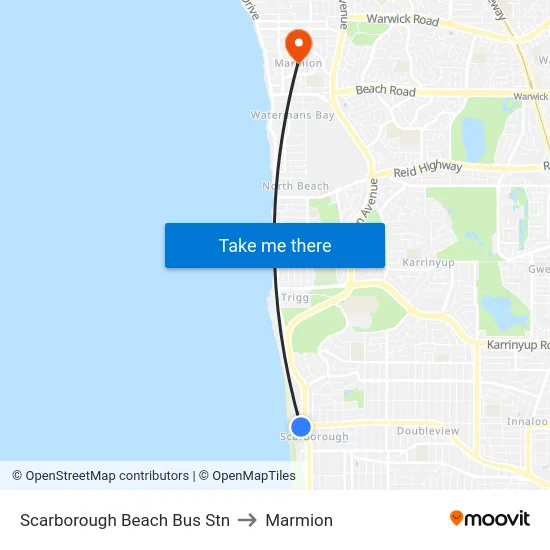 Scarborough Beach Bus Stn to Marmion map