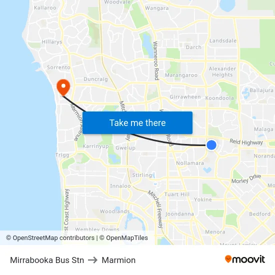 Mirrabooka Bus Stn to Marmion map