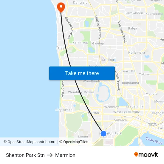 Shenton Park Stn to Marmion map