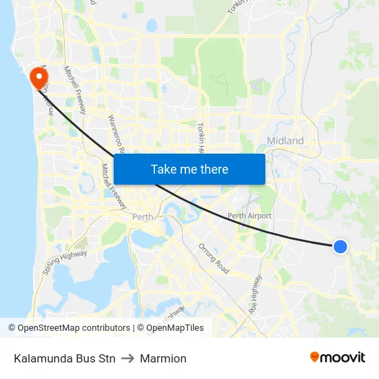 Kalamunda Bus Stn to Marmion map
