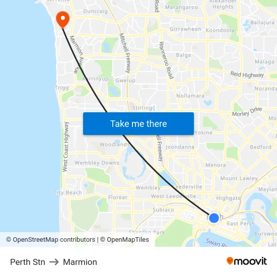 Perth Stn to Marmion map