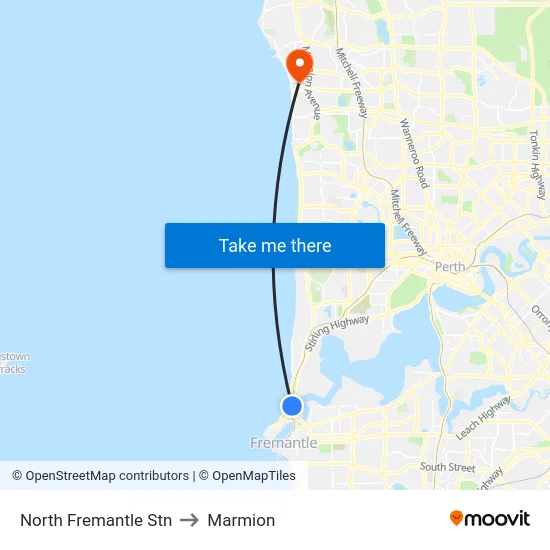 North Fremantle Stn to Marmion map
