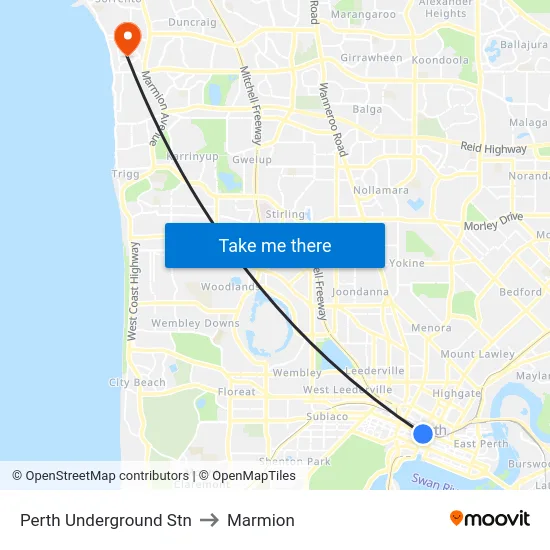 Perth Underground Stn to Marmion map