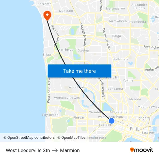 West Leederville Stn to Marmion map