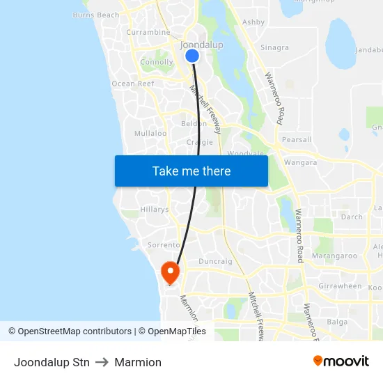 Joondalup Stn to Marmion map