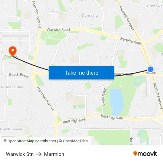 Warwick Stn to Marmion map