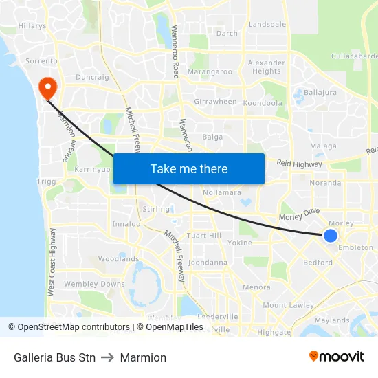 Galleria Bus Stn to Marmion map
