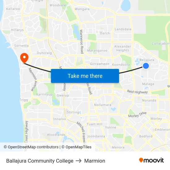 Ballajura Community College to Marmion map