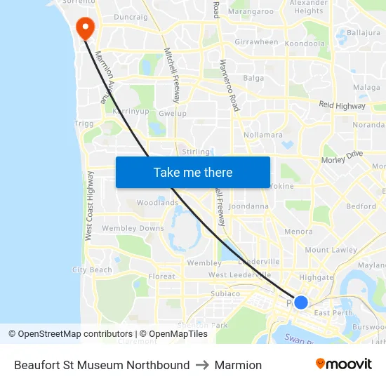 Beaufort St Museum Northbound to Marmion map