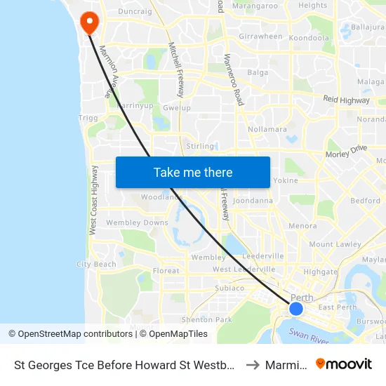 St Georges Tce Before Howard St Westbound to Marmion map
