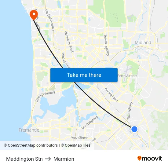 Maddington Stn to Marmion map