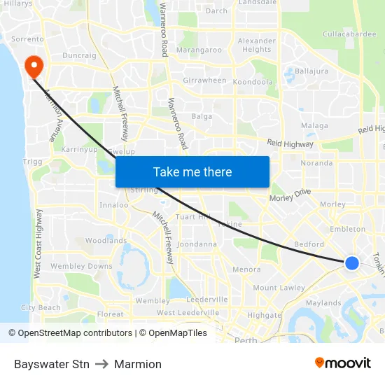 Bayswater Stn to Marmion map