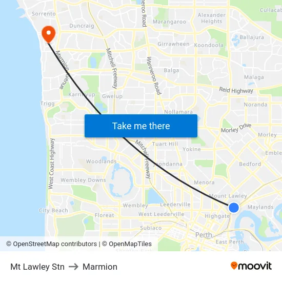 Mt Lawley Stn to Marmion map