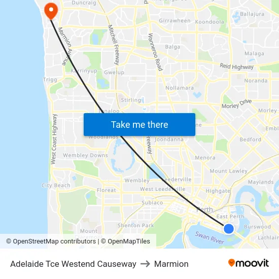 Adelaide Tce Westend Causeway to Marmion map