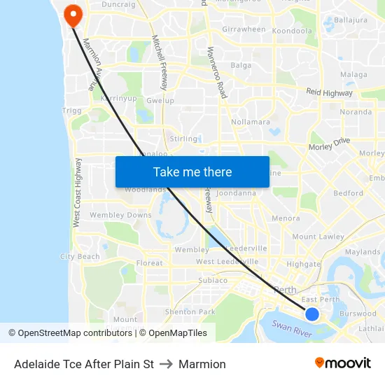 Adelaide Tce After Plain St to Marmion map
