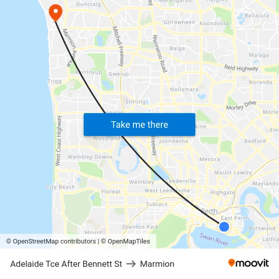 Adelaide Tce After Bennett St to Marmion map