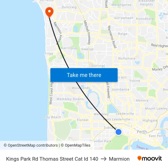 Kings Park Rd Thomas Street Cat Id 140 to Marmion map