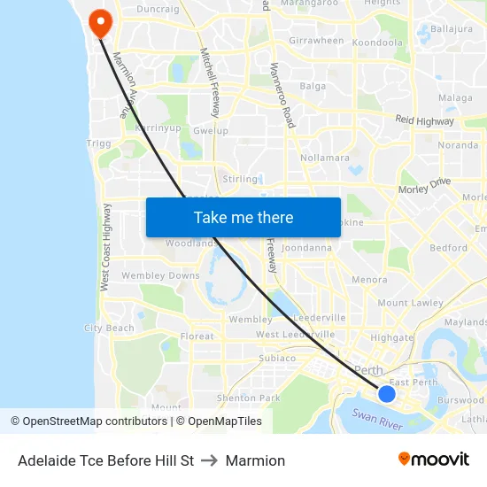 Adelaide Tce Before Hill St to Marmion map