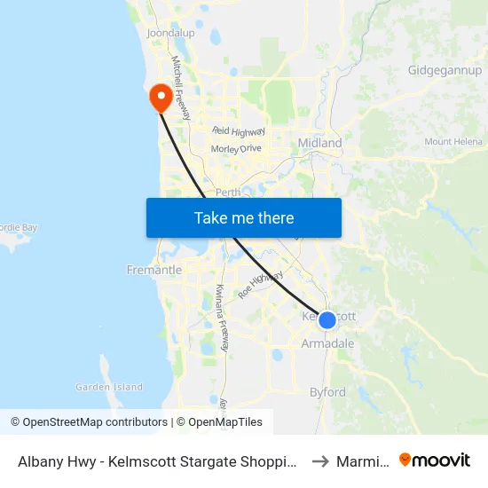 Albany Hwy - Kelmscott Stargate Shopping Ctr to Marmion map