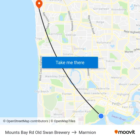 Mounts Bay Rd Old Swan Brewery to Marmion map