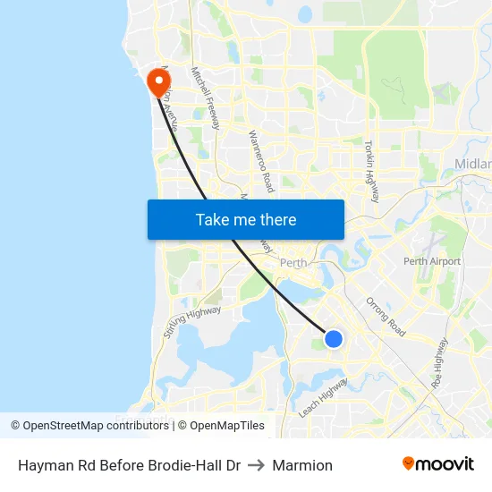 Hayman Rd Before Brodie-Hall Dr to Marmion map