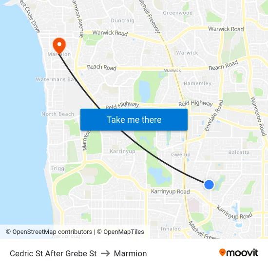 Cedric St After Grebe St to Marmion map