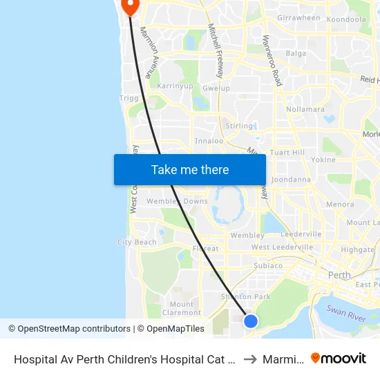 Hospital Av Perth Children's Hospital Cat Id 132 to Marmion map