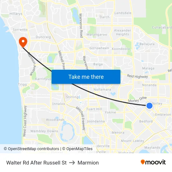 Walter Rd After Russell St to Marmion map